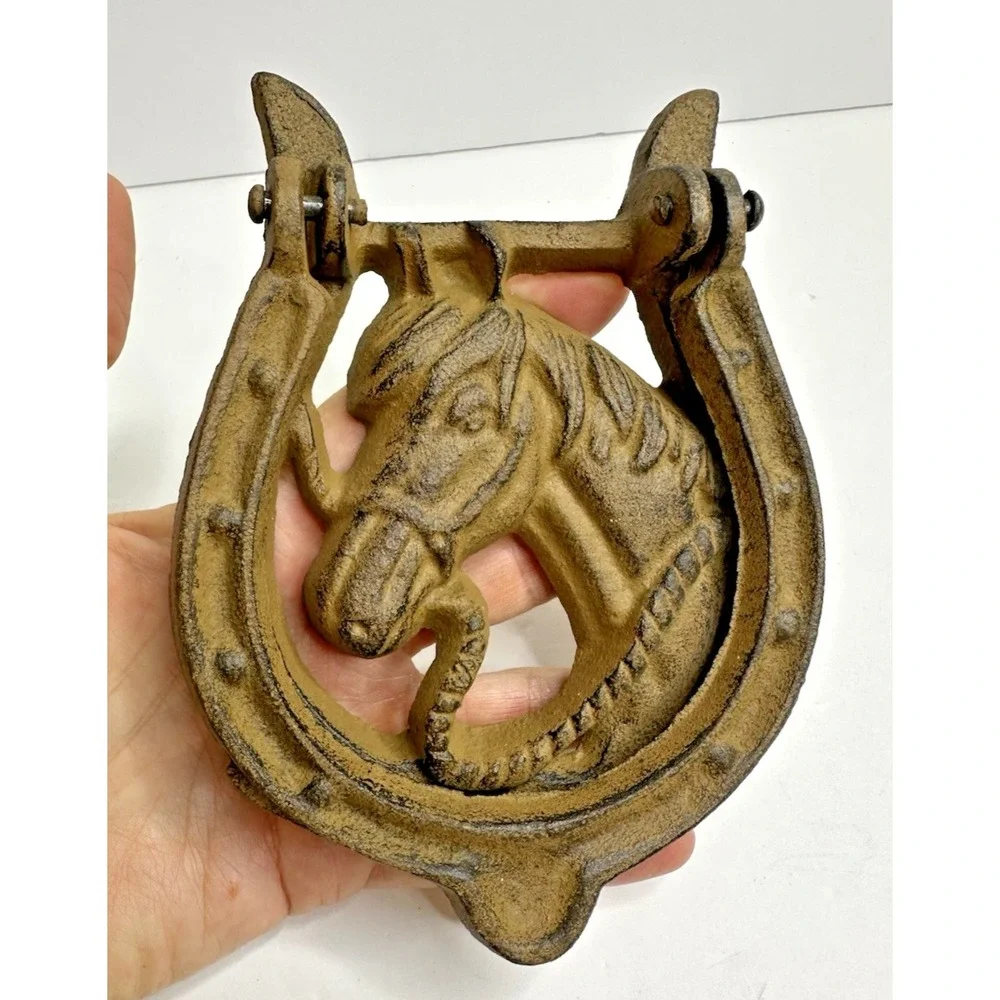 Door Knocker Cast Iron Horse And Horseshoe Good Luck 5.5
